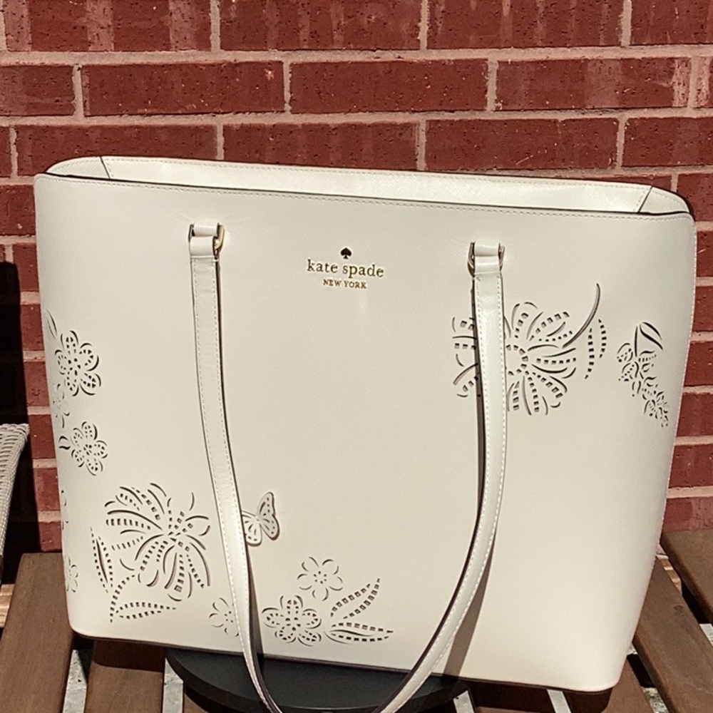 Kate Spade Festive Floral Meringue Leather Tote Bag NWT